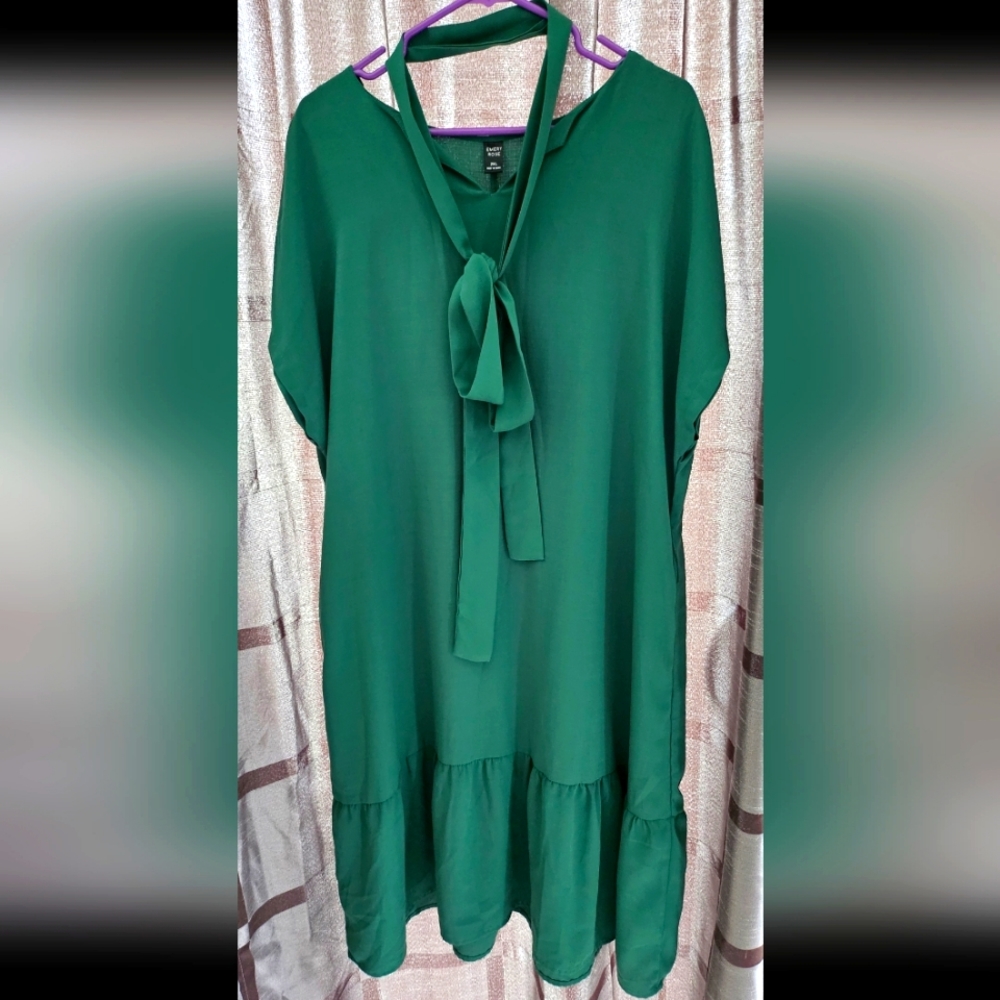 Emery Rose Long Green Dress With Cap Sleeves, Matching Belt, Size 2XL